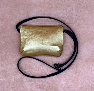 OSSIE: Soft Leather Gold Crossbody Bag