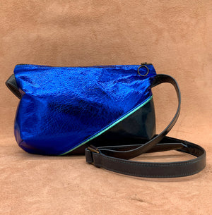 Split Front Soft Leather Crossbody Bag in electric blue