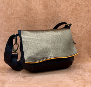 Gold and Black Soft Leather Split Front Shoulder Bag