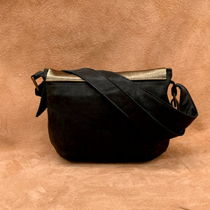 Back of Gold and Black Soft Leather Split Front Shoulder Bag