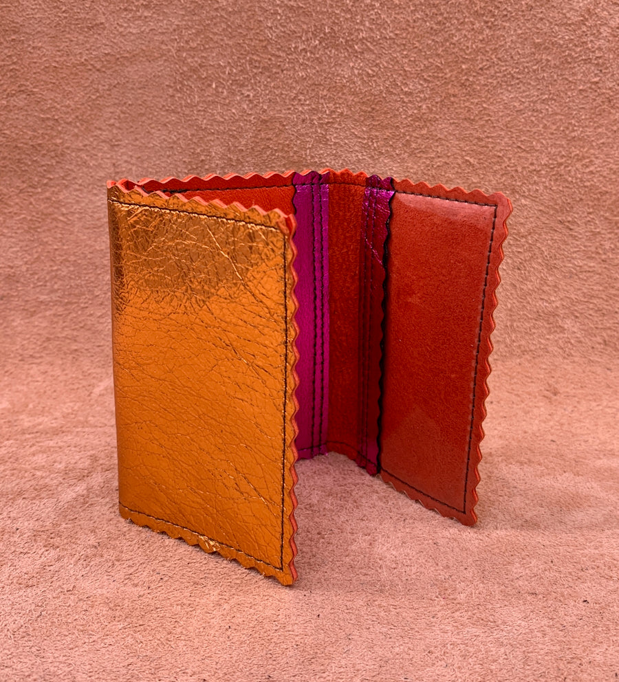 Soft leather card wallet in orange