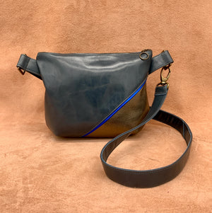  Soft Leather Split Front Shoulder Bag  in petroland antique