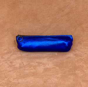 Soft leather pencil ase in electric blue.