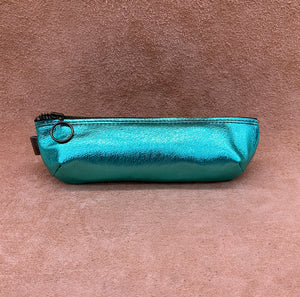Soft leather pencil ase in electric turquoise.