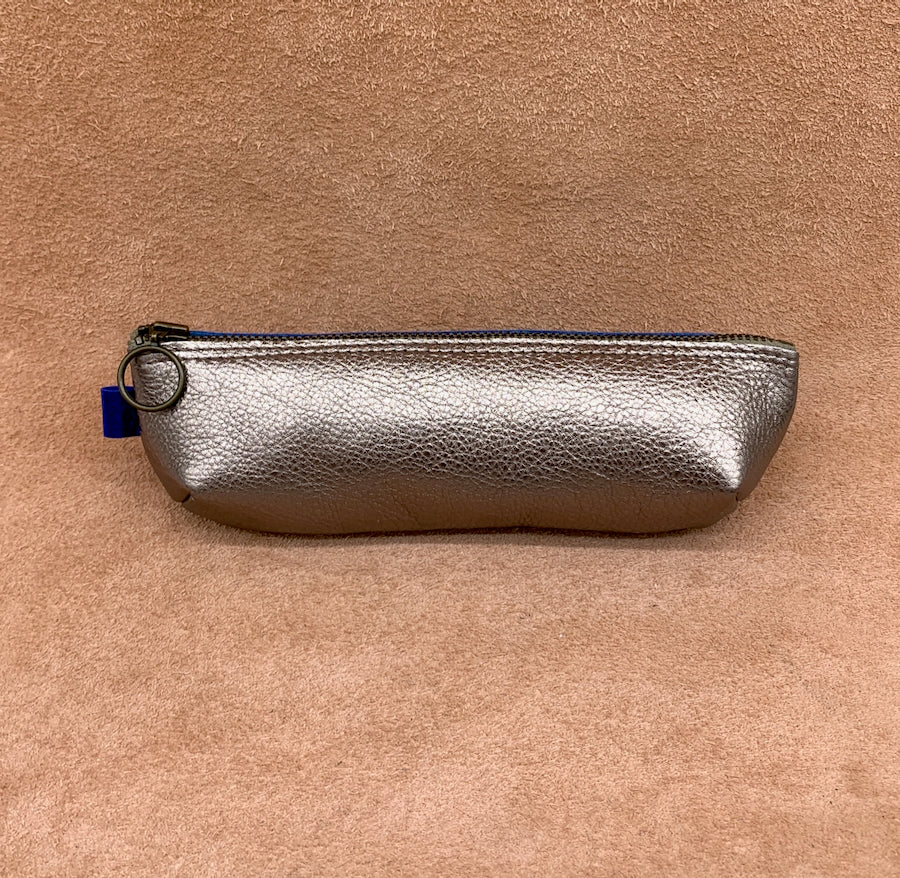 Soft leather pencil ase in pewter.