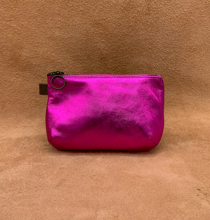 Soft leather purse in electric pink.