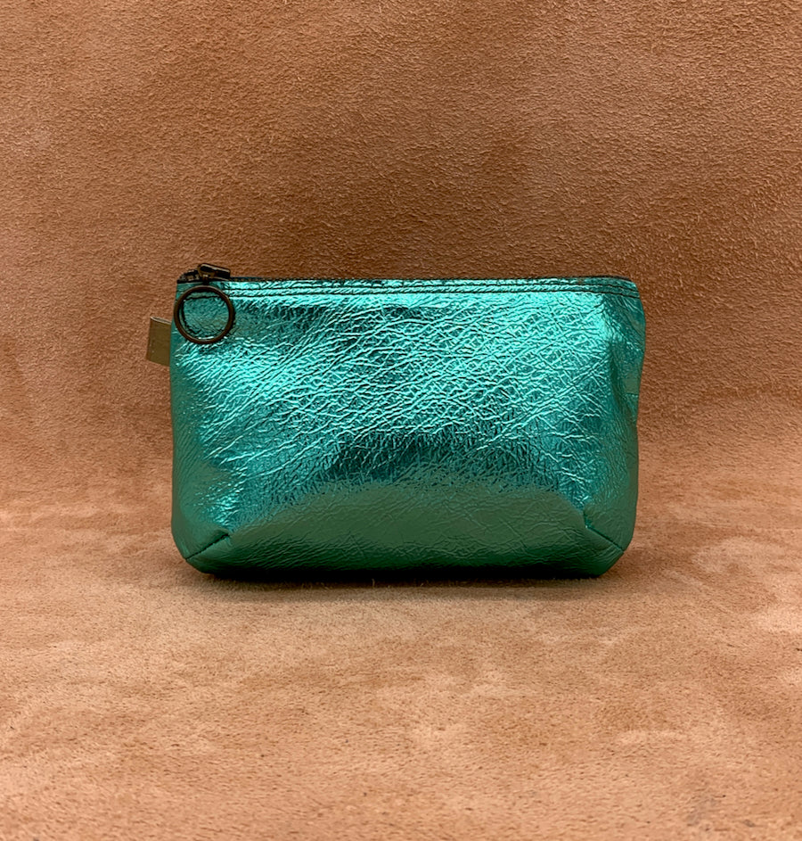 Soft leather purse in electric turquoise.