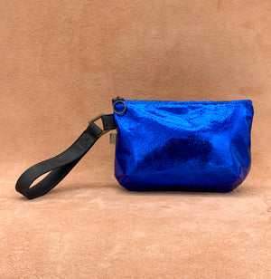 Split Front Soft Leather Clutch Bag  in electric blue.