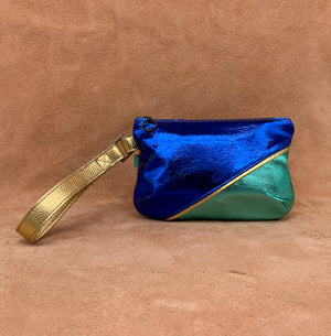 Split Front Soft Leather Clutch Bag  in electric blues