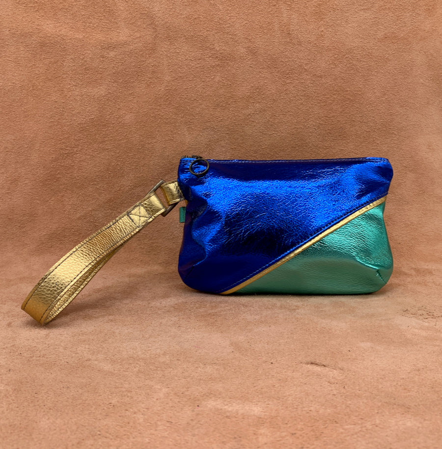 Split Front Soft Leather Clutch Bag  in electric blues