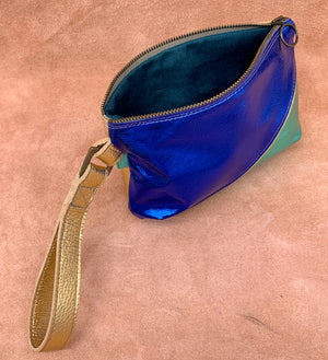 Split Front Soft Leather Clutch Bag in electric blues
