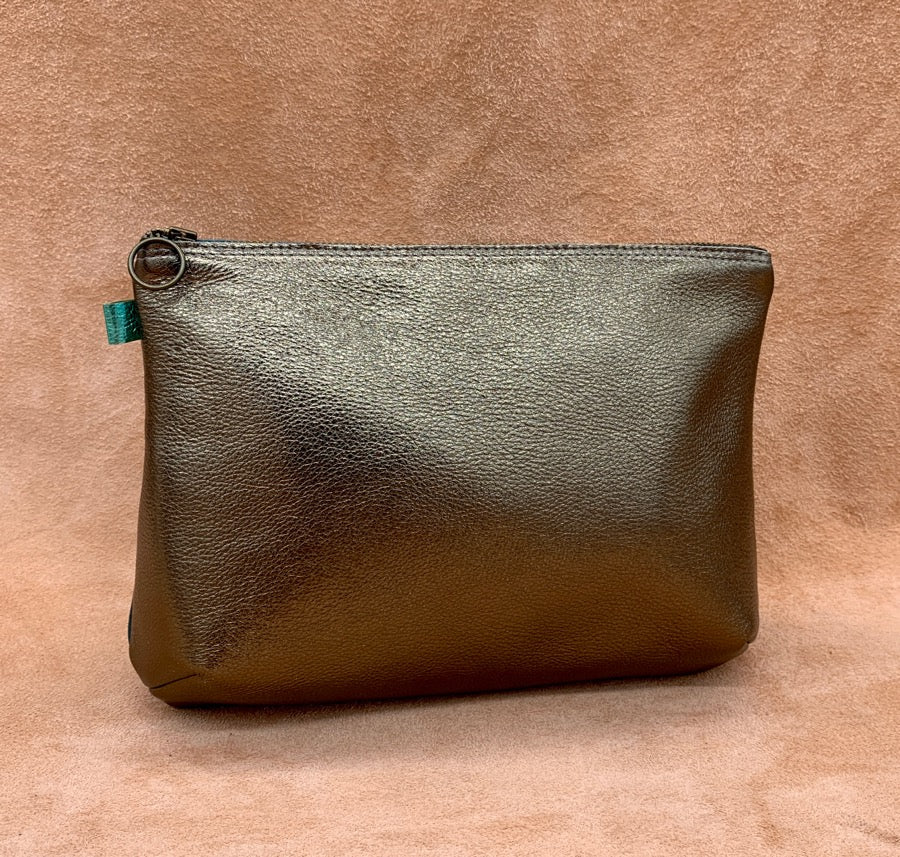 Luxury Leather Wash Bag in antique gold