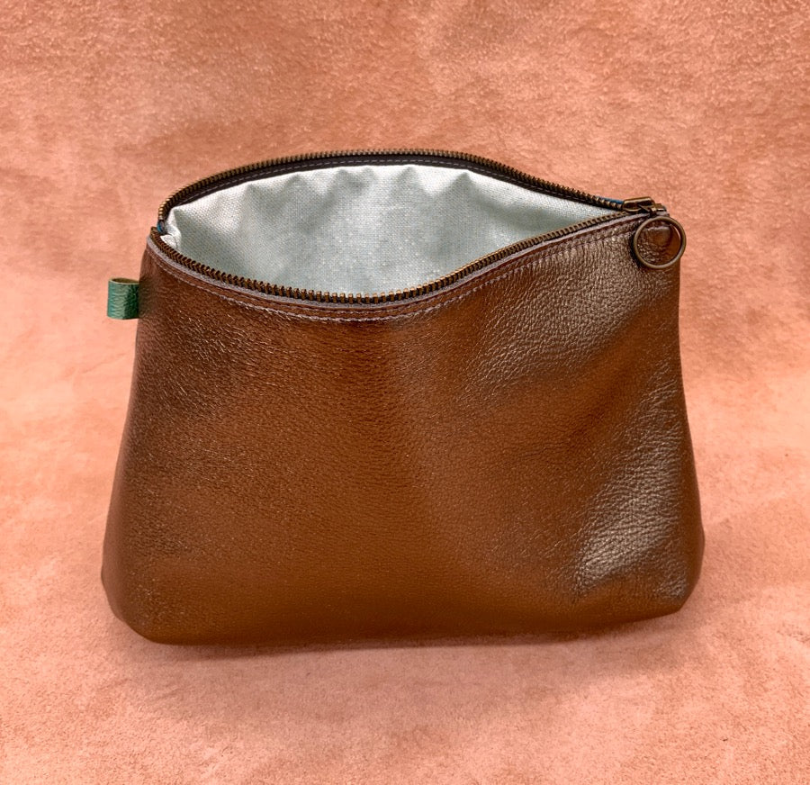 Luxury Leather Wash Bag  in antique gold